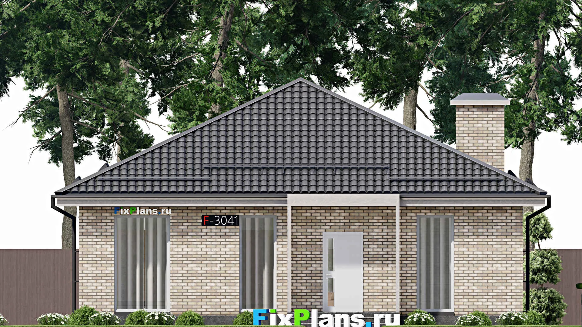 F-3041 - Проект одноэтажного дома 12 на 12, площадью 120 м² с 3 спальнями