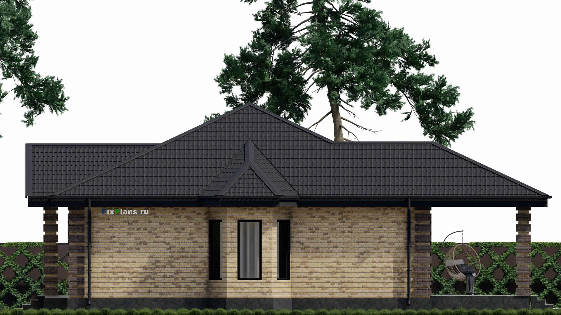 F-0719 - Проект одноэтажного дома 12 на 15, площадью 170 м² с террасой и 3 спальнями