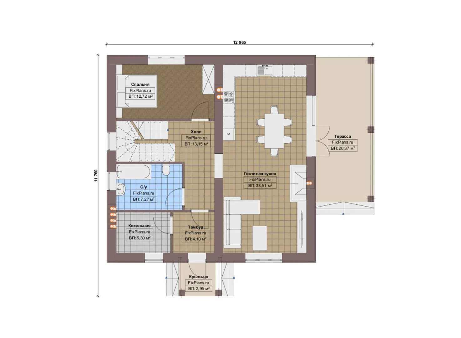 F-17729 - Планы дома с мансардой 12 на 13, площадью 180 м² с террасой и 4 спальнями