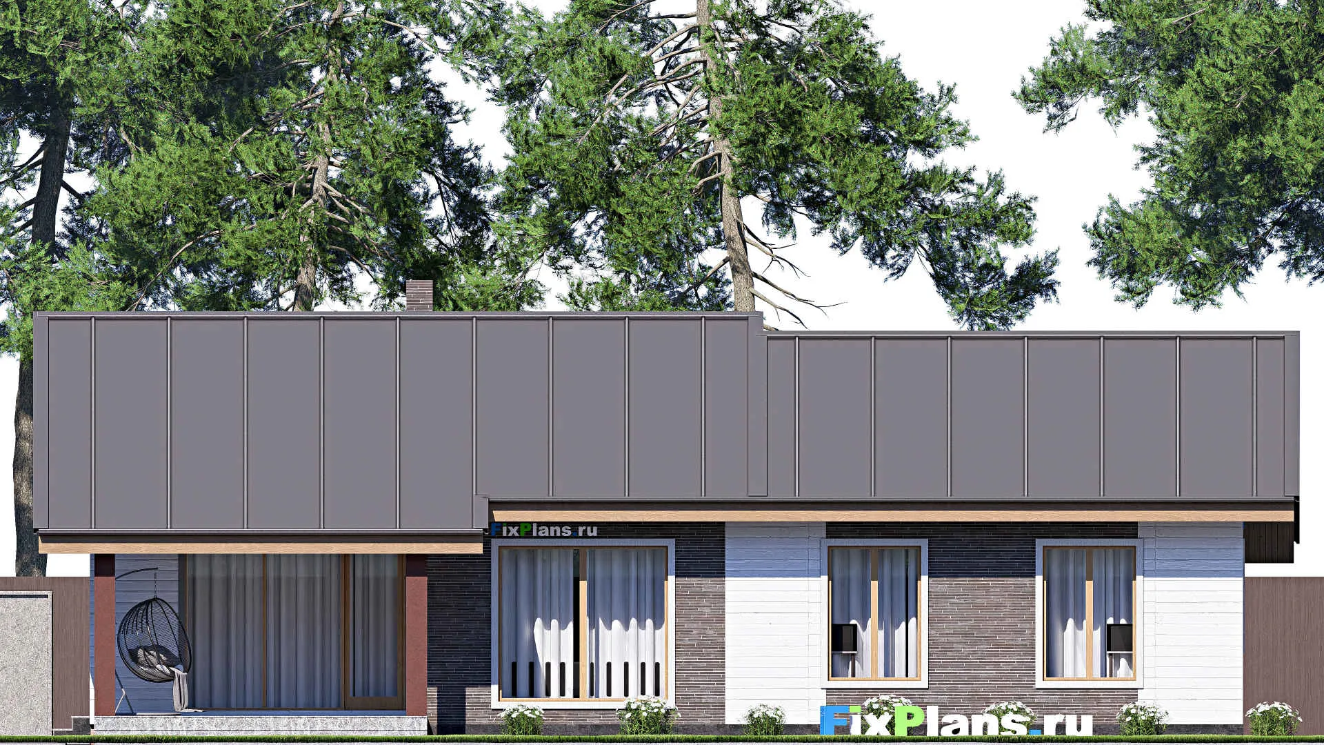 F-18035 - План одноэтажного дома 12 на 17, площадью 140 м² с террасой и 3 спальнями