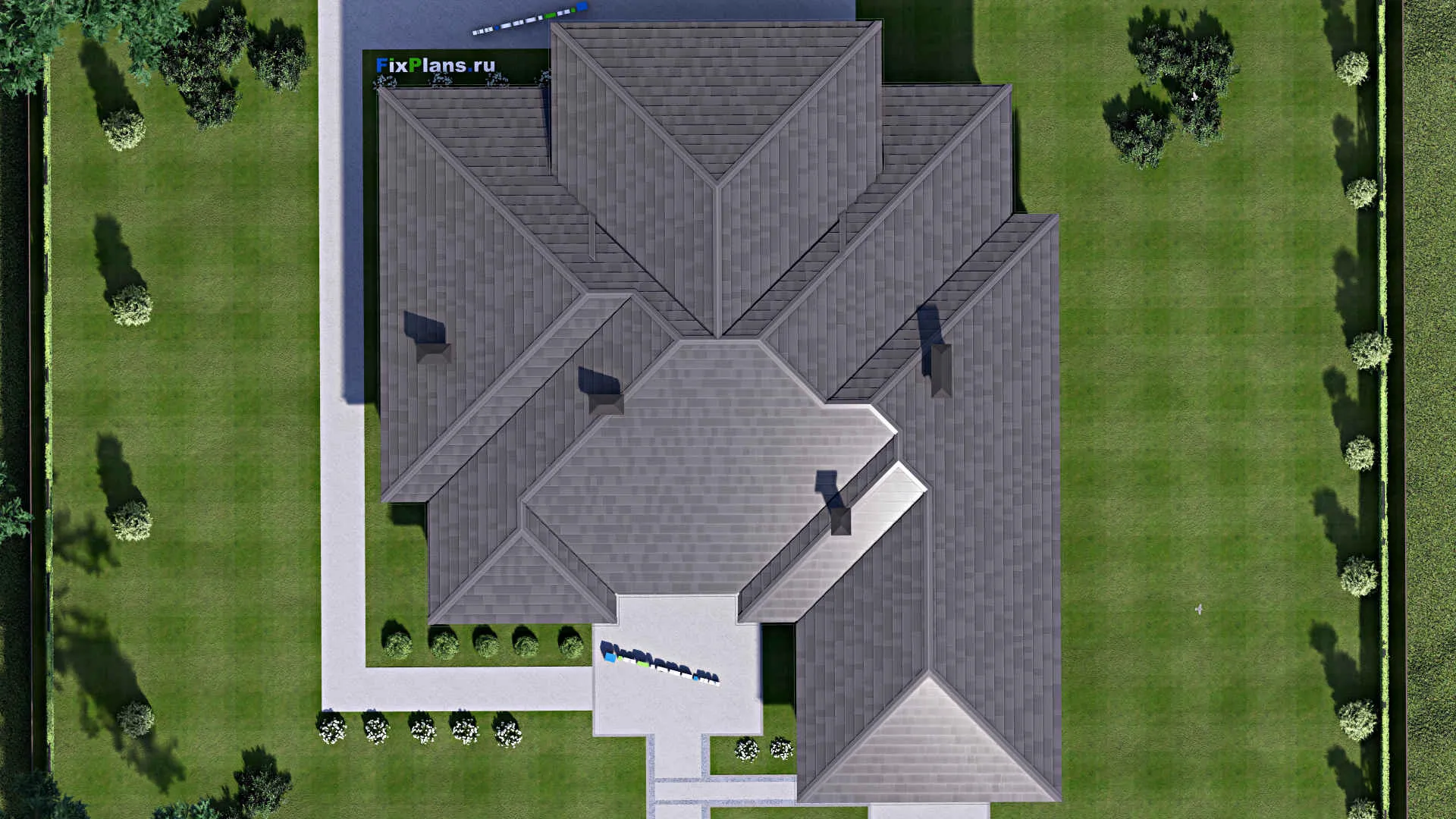 F-13580 - План одноэтажного дома 19 на 22, площадью 310 м² с гаражом на 2 машины и 3 спальнями