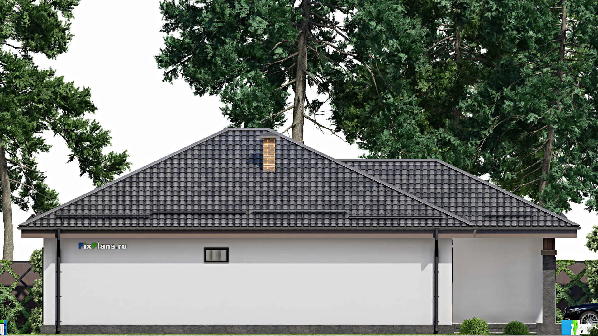 F-9134 - Проект одноэтажного дома 12 на 17, площадью 150 м² с террасой, гаражом на 1 машину и 3 спальнями