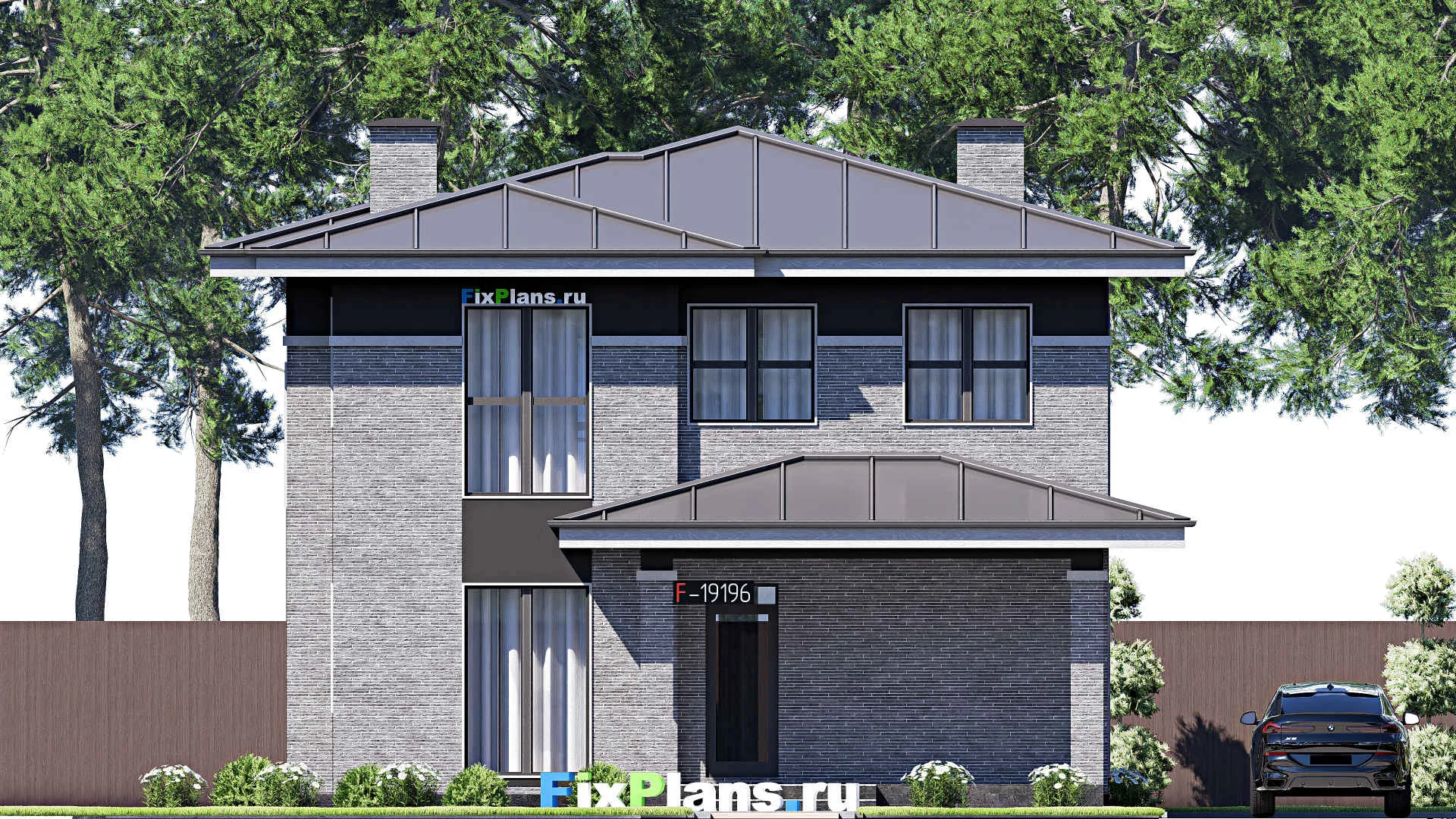 F-19196 - Проект двухэтажного дома 11 на 15, площадью 210 м² с террасой, балконом и 5 спальнями