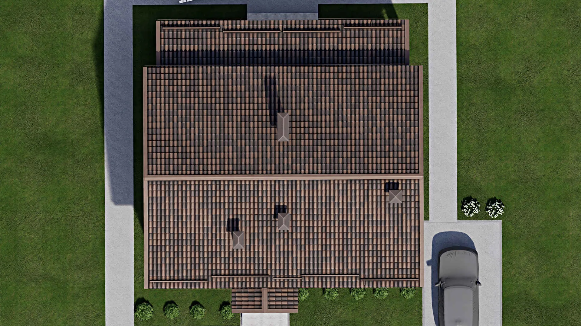 F-7118 - Планы дома с мансардой 13 на 15, площадью 240 м² с террасой и 5 спальнями