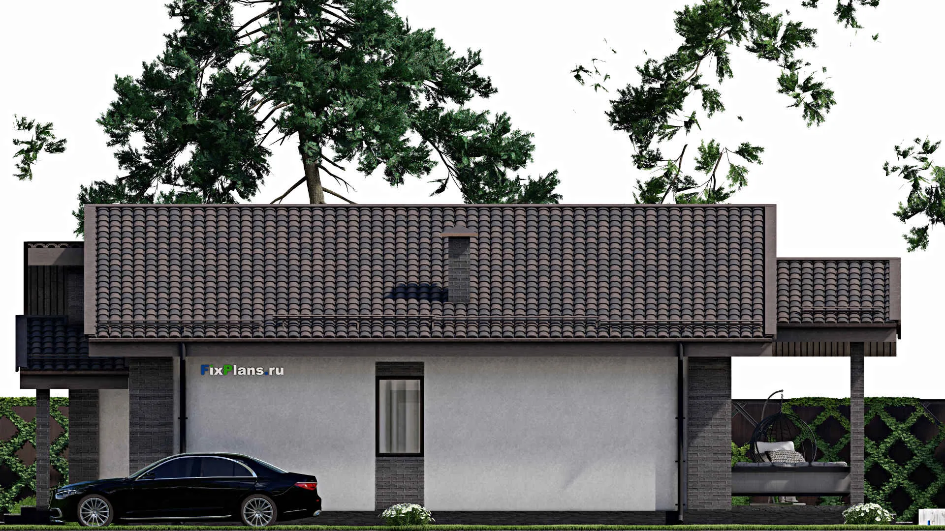 F-6335 - План одноэтажного дома 11 на 13, площадью 120 м² с террасой и 3 спальнями