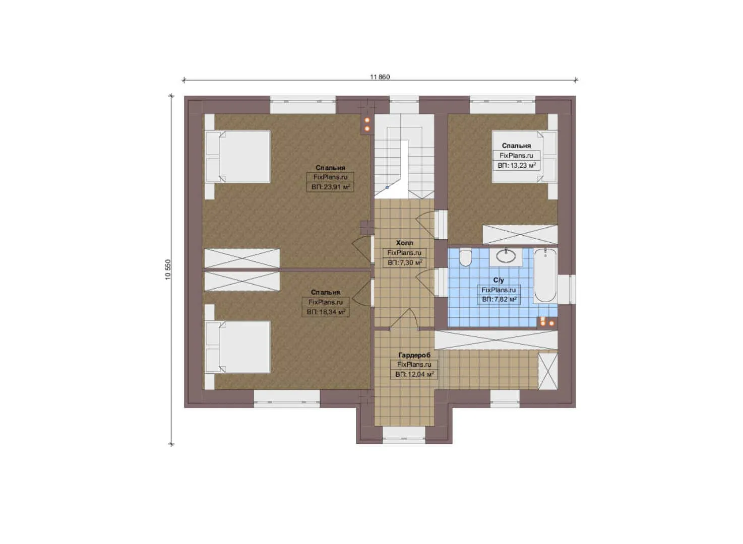 F-12671 - Планы двухэтажного дома 13 на 20, площадью 240 м² с террасой, гаражом на 1 машину и 4 спальнями