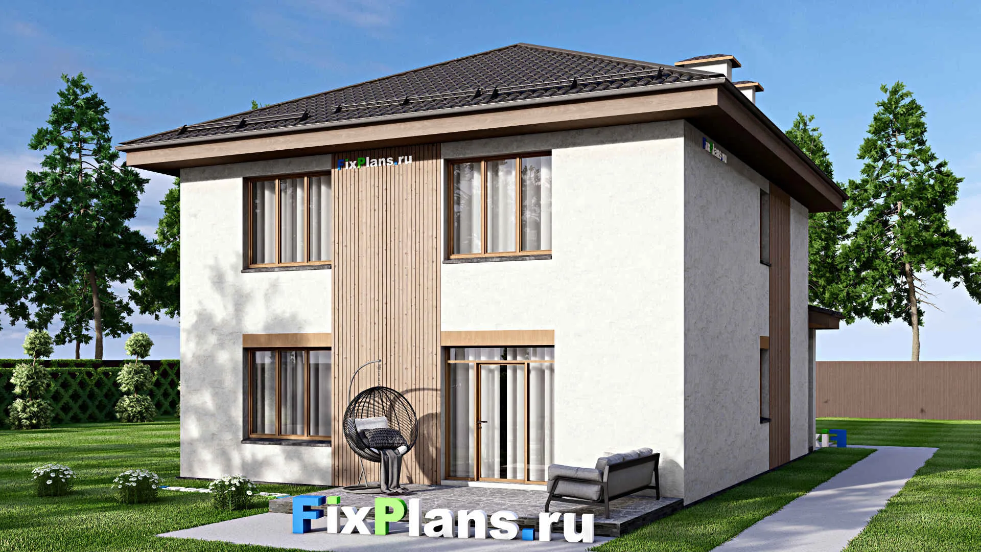 F-12734 - Планы двухэтажного дома 10 на 16, площадью 200 м² с террасой и 4 спальнями