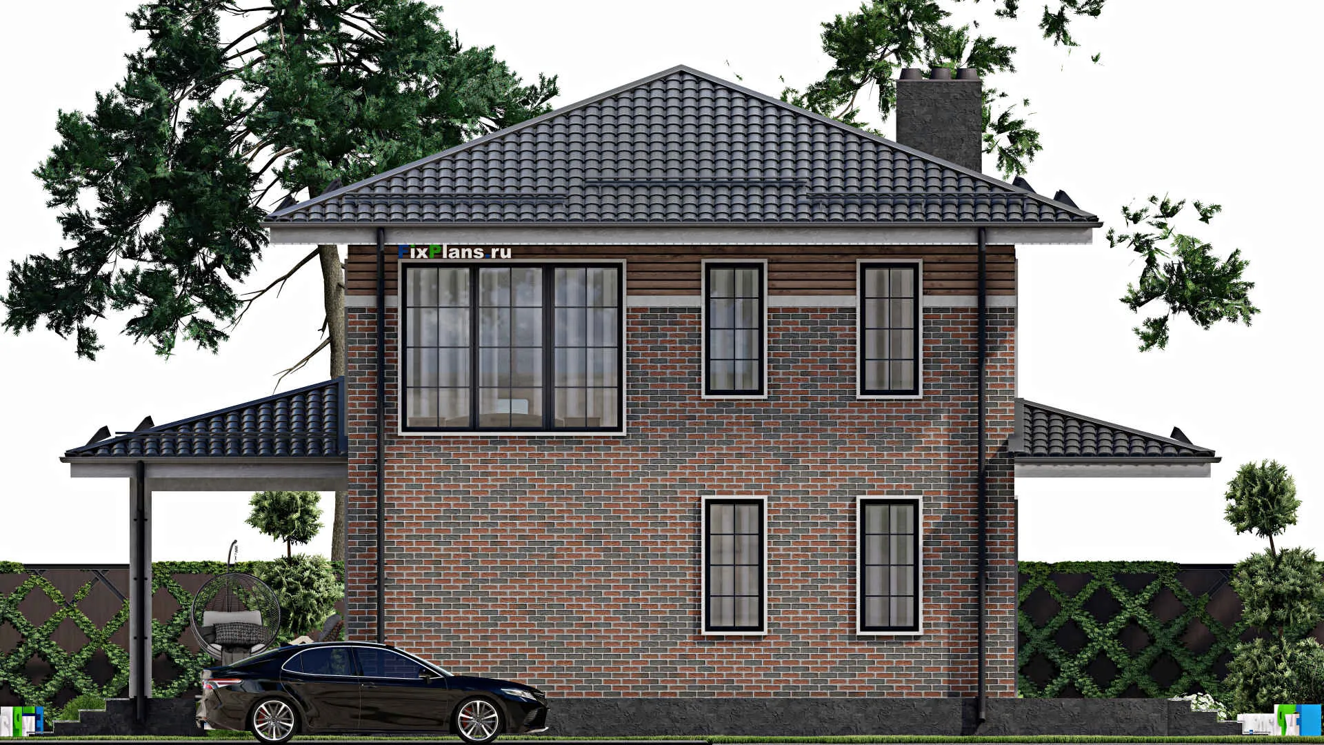 F-2798 - Проект двухэтажного дома 10 на 13, площадью 210 м² с террасой и 4 спальнями