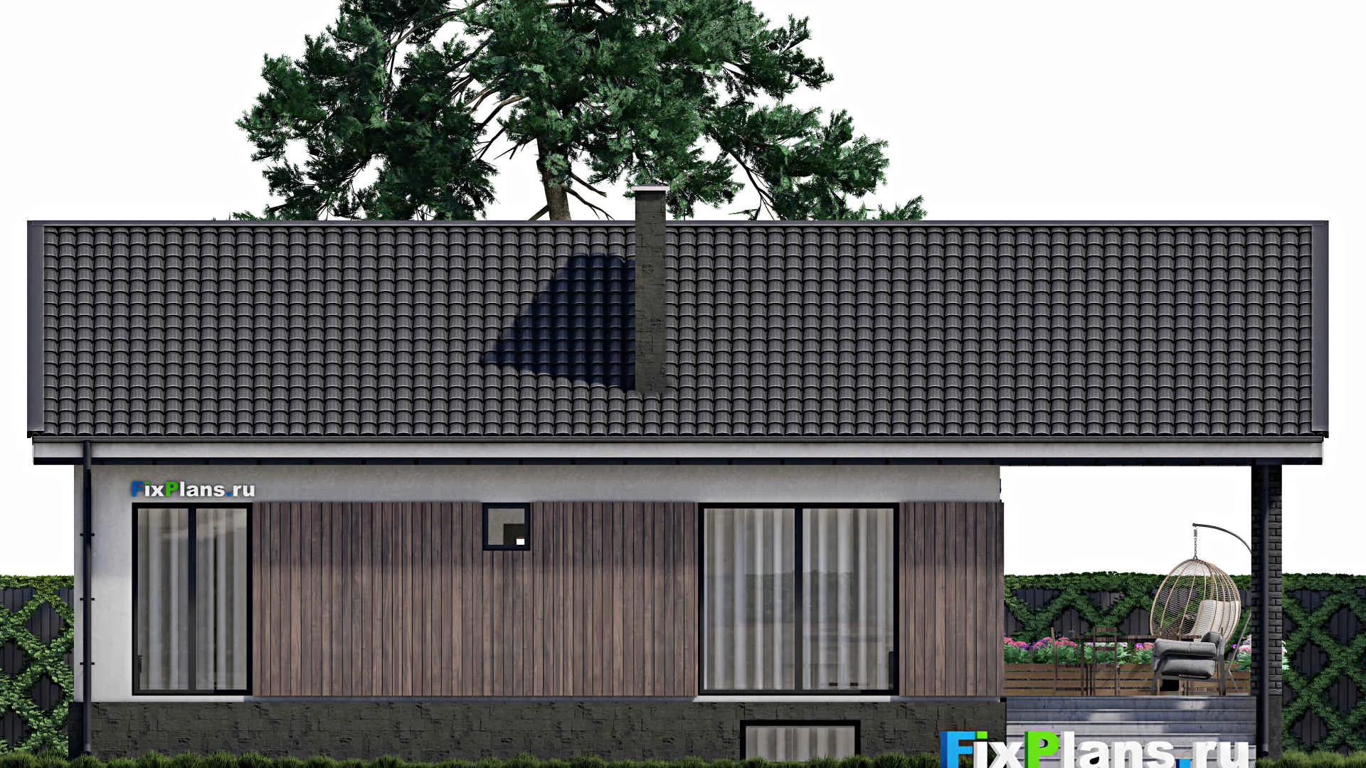 F-0980 - План одноэтажного дома 9 на 12, площадью 120 м² с террасой и 2 спальнями