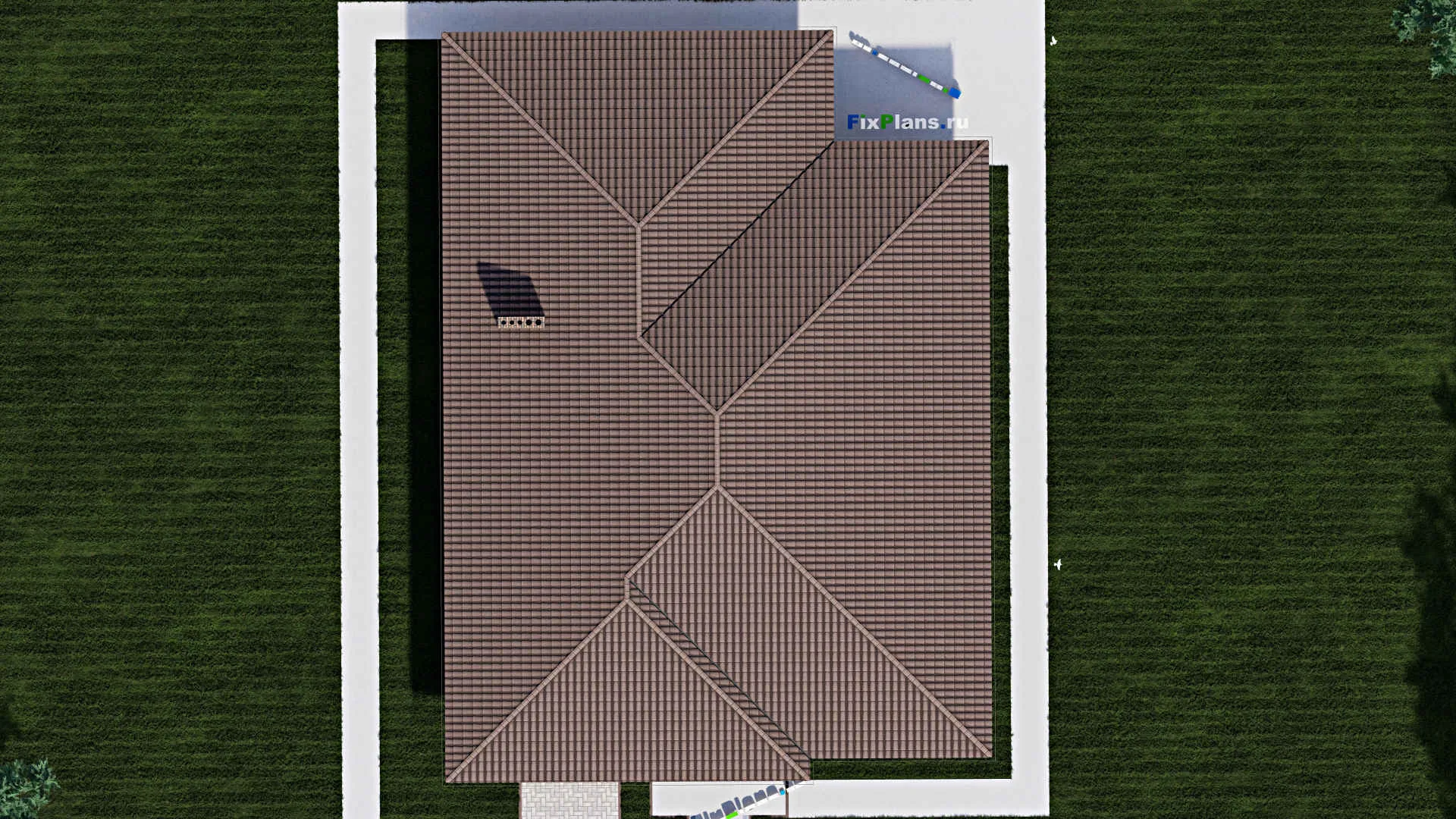 F-0287 - Проект одноэтажного дома 17 на 20, площадью 310 м² с террасой, гаражом на 2 машины и 3 спальнями