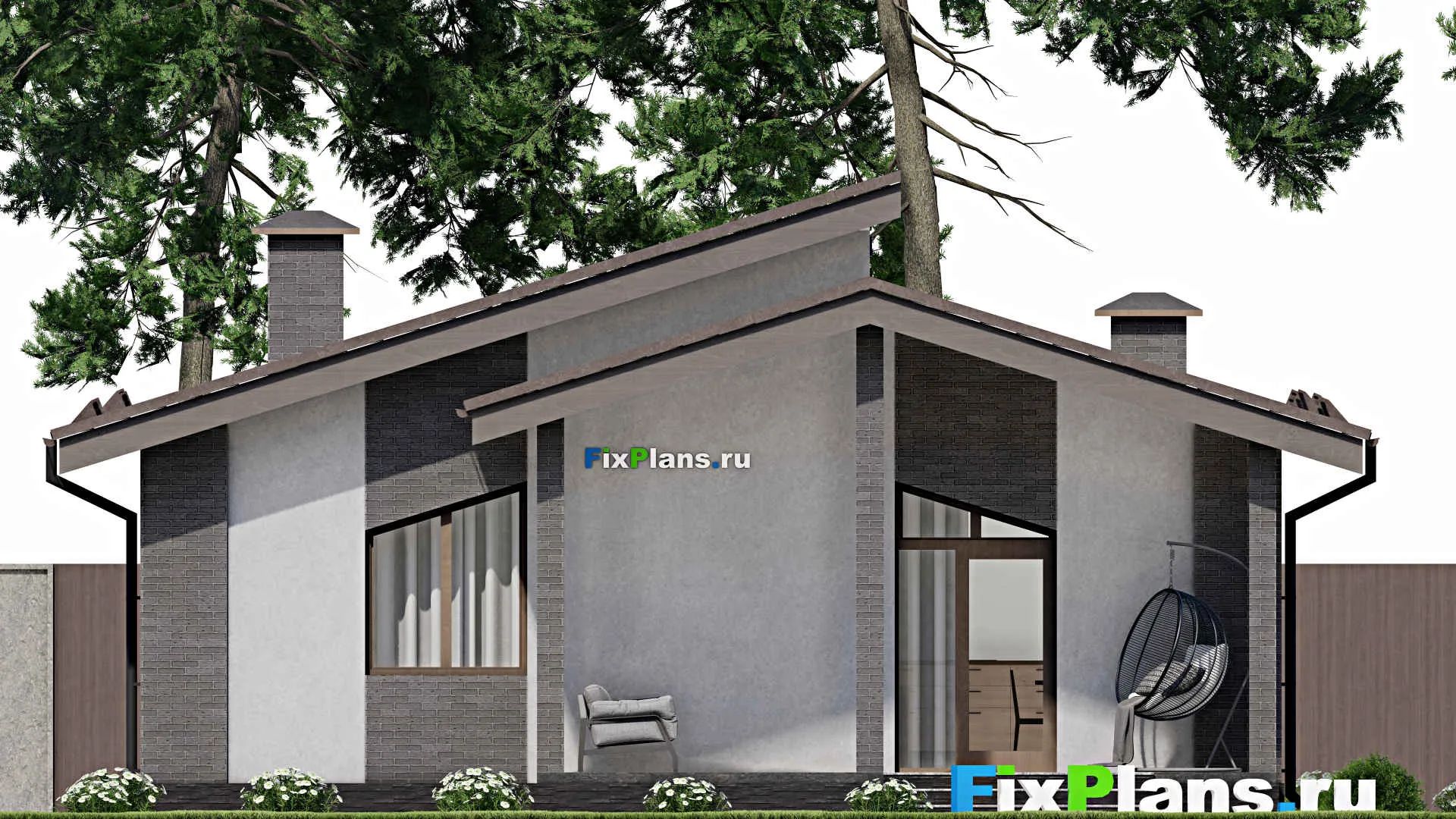 F-6335 - План одноэтажного дома 11 на 13, площадью 120 м² с террасой и 3 спальнями