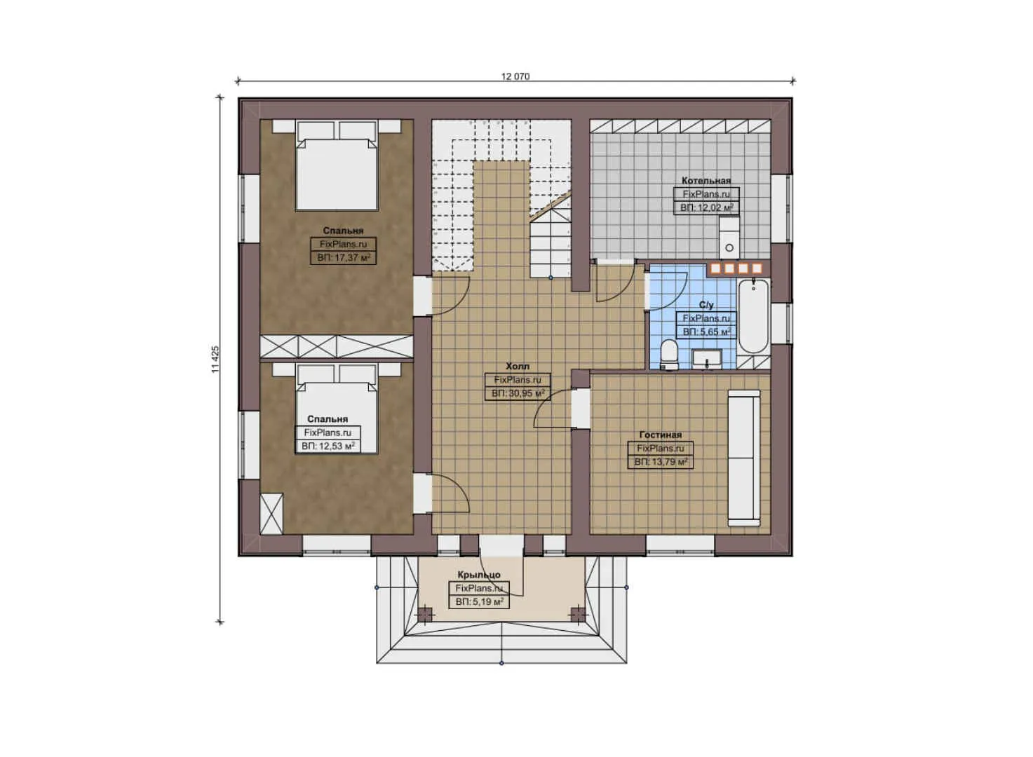 F-11312 - Планы дома с мансардой 12 на 13, площадью 180 м² с 5 спальнями