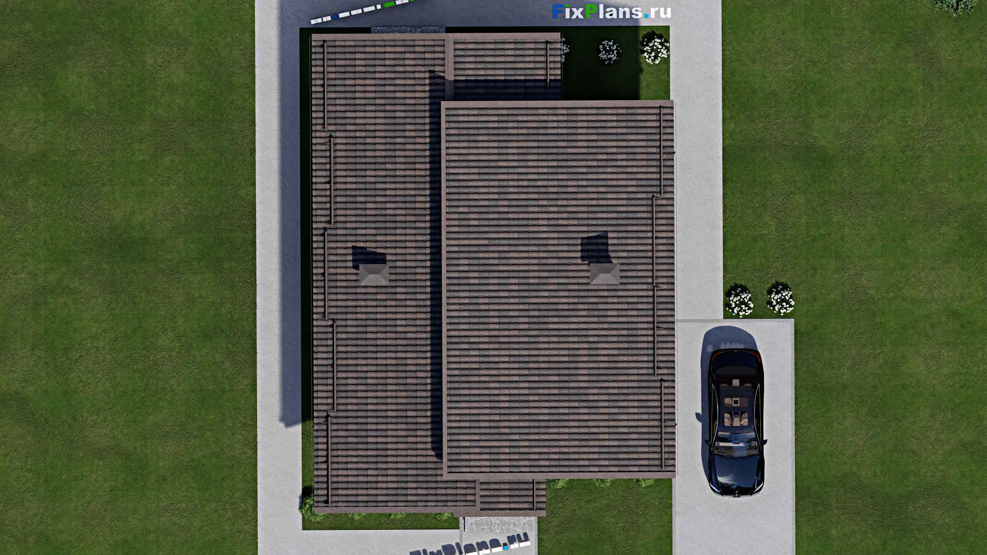 F-6335 - План одноэтажного дома 11 на 13, площадью 120 м² с террасой и 3 спальнями