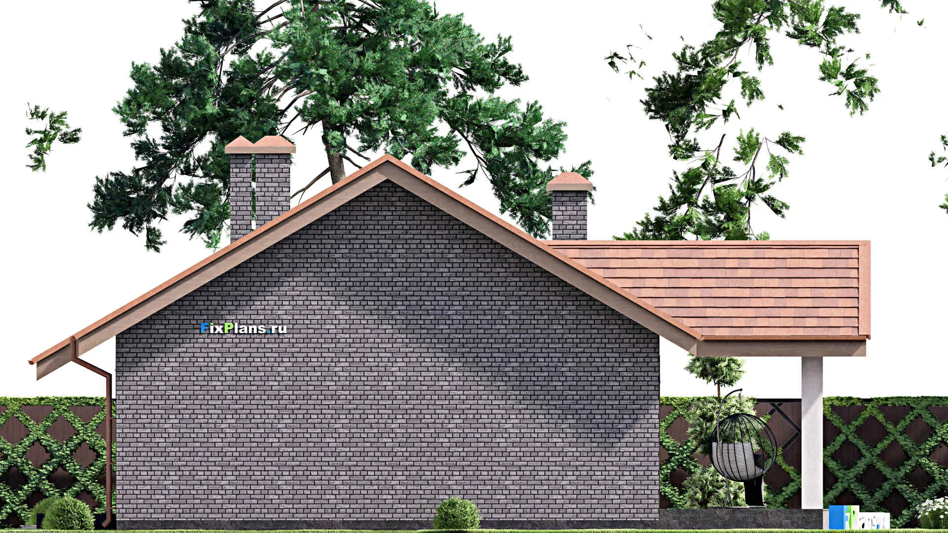 F-14390 - Проект одноэтажного дома 14 на 16, площадью 130 м² с террасой и 3 спальнями