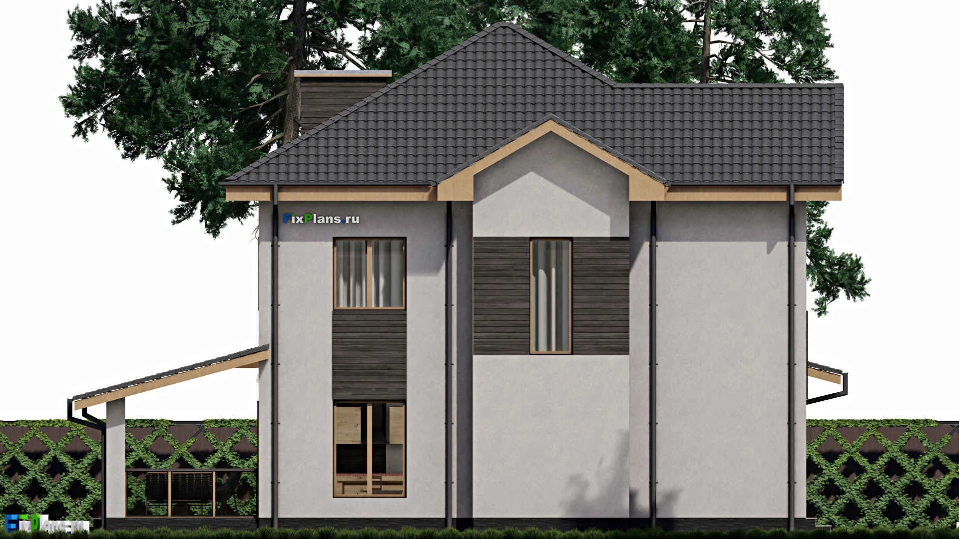 F-0278 - Проект двухэтажного дома 12 на 15, площадью 220 м² с террасой, гаражом на 1 машину и 3 спальнями