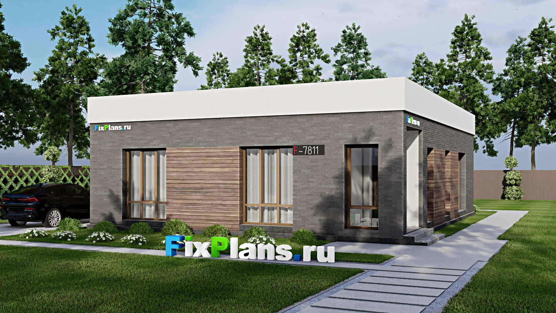 F-7811 - Проект одноэтажного дома 11 на 13, площадью 120 м² с 3 спальнями