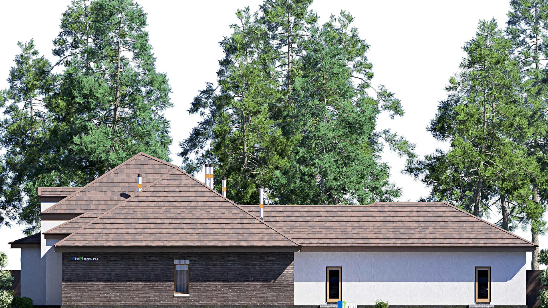 F-19925 - План одноэтажного дома 31 на 31, площадью 470 м² с террасой, гаражом на 2 машины и 4 спальнями