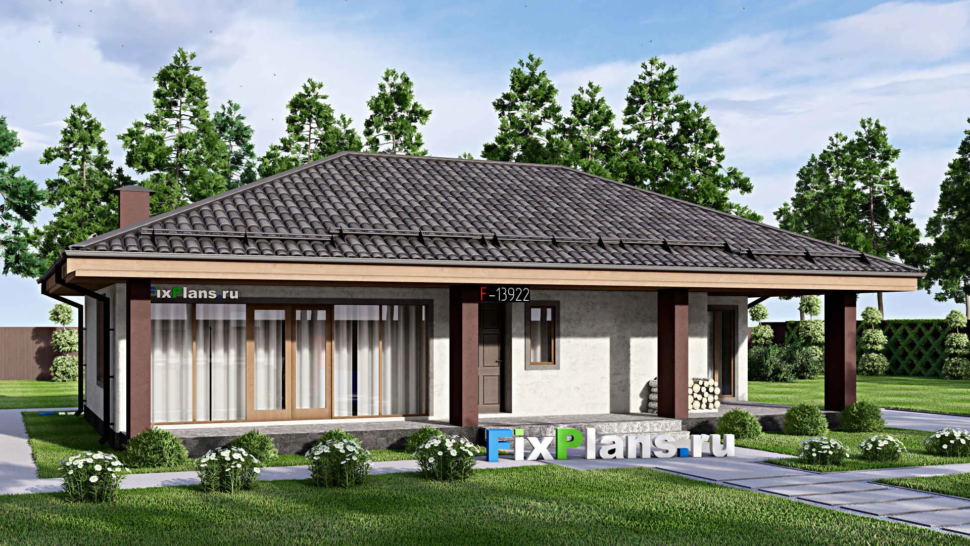 F-13922 - Проект бани 9 на 15, площадью 110 м² с терассой и санузлом