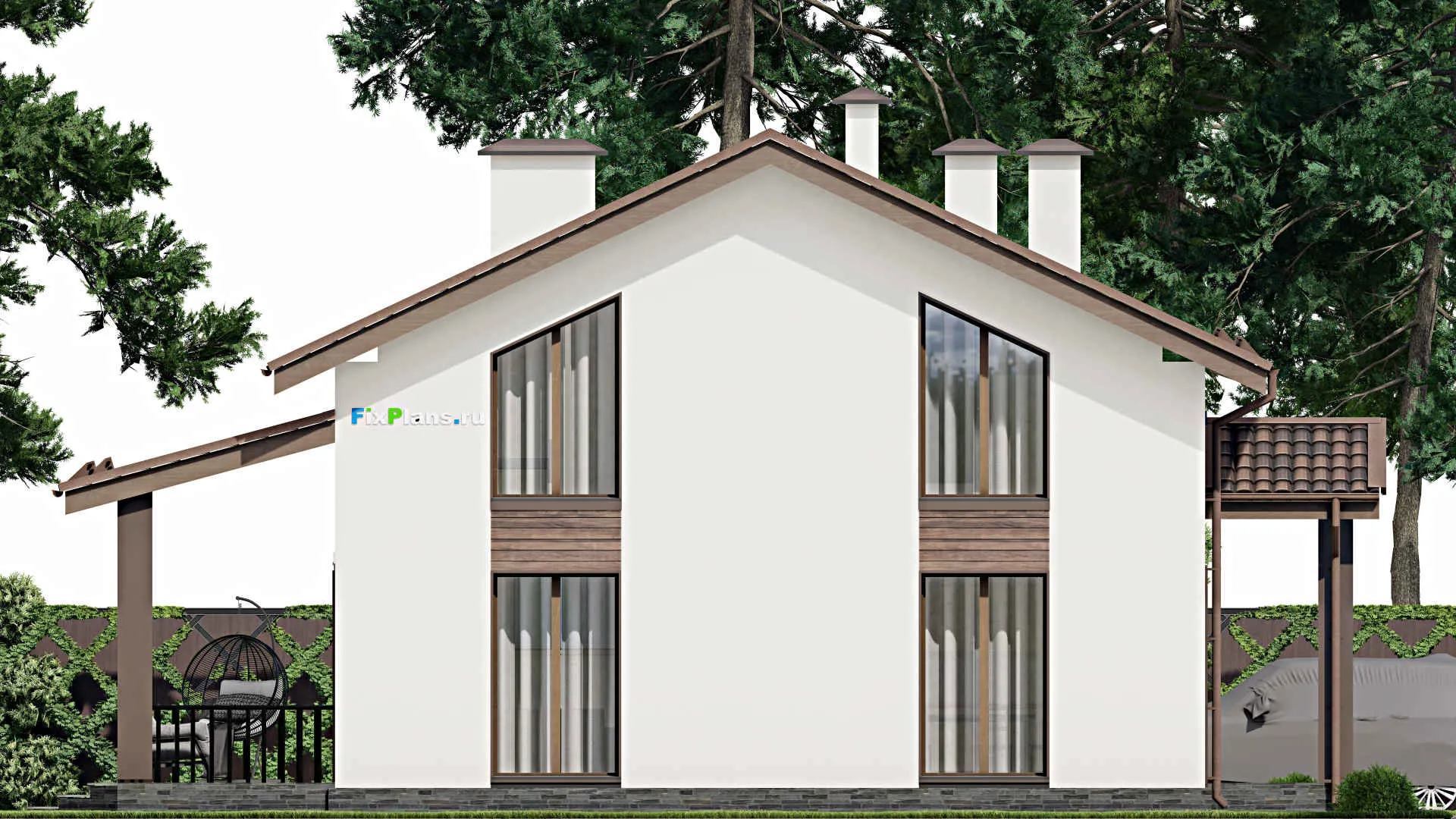 F-7118 - Планы дома с мансардой 13 на 15, площадью 240 м² с террасой и 5 спальнями