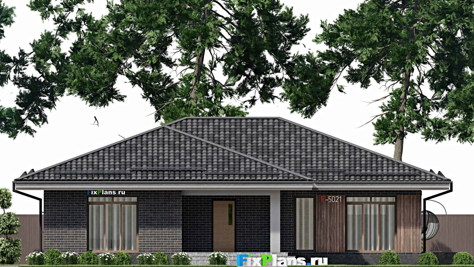 F-5021 - Проект одноэтажного дома 14 на 16, площадью 170 м² с террасой и 3 спальнями