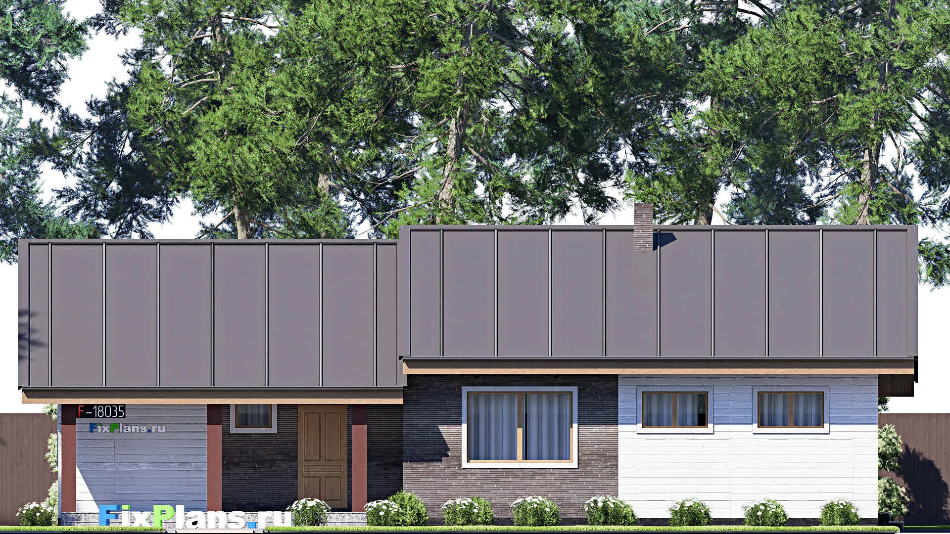 F-18035 - План одноэтажного дома 12 на 17, площадью 140 м² с террасой и 3 спальнями