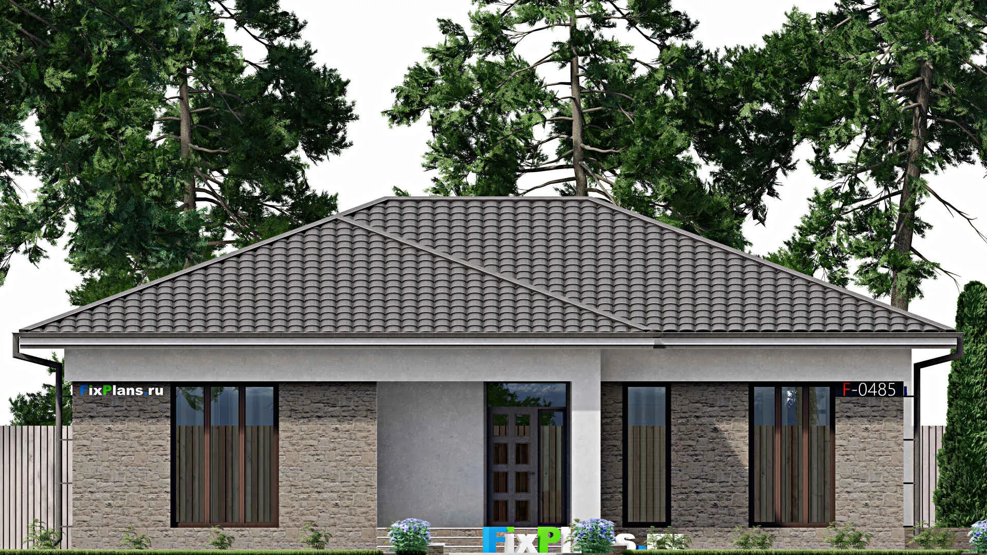 F-0485 - Проект одноэтажного дома 14 на 16, площадью 170 м² с террасой и 3 спальнями