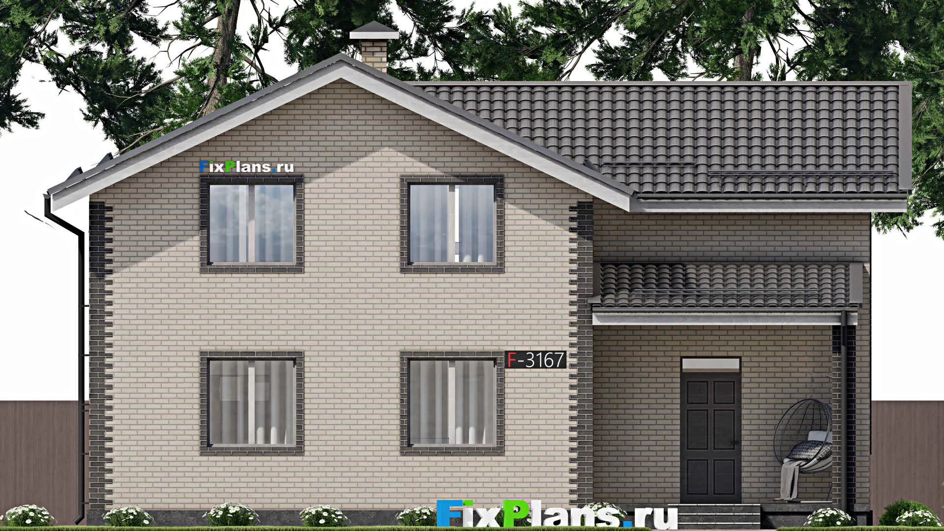 F-3167 - Планы дома с мансардой 11 на 13, площадью 200 м² с террасой и 4 спальнями