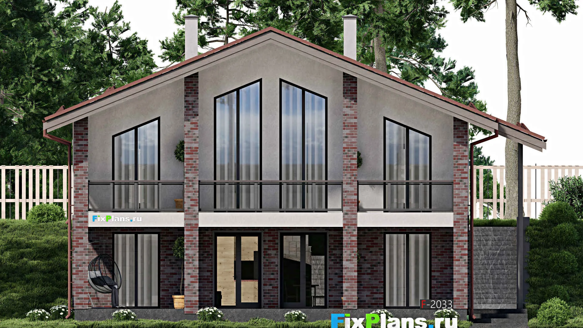 F-2033 - Проект одноэтажного дома 11 на 15, площадью 190 м² с террасой, цокольным этажом и 3 спальнями