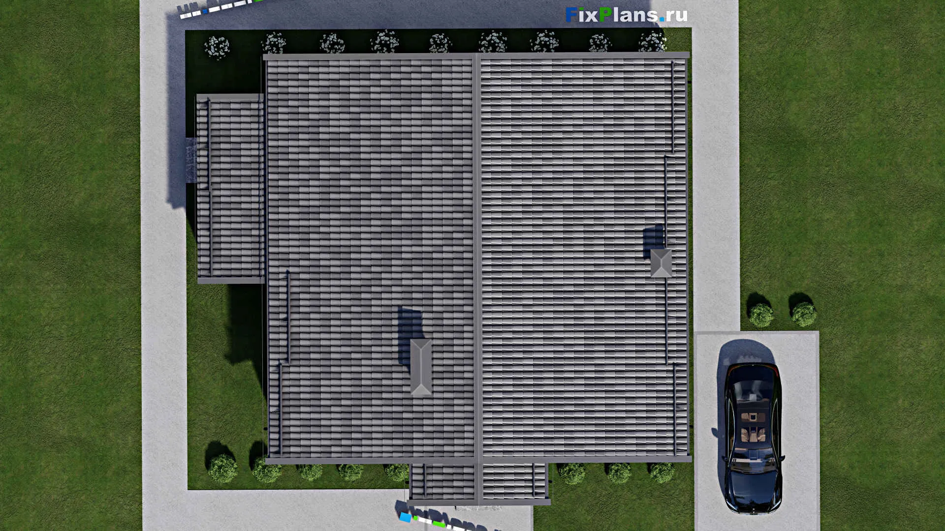 F-6632 - Проект одноэтажного дома 14 на 16, площадью 150 м² с террасой и 3 спальнями