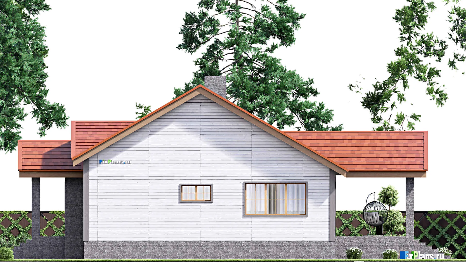 F-16532 - План одноэтажного дома 12 на 19, площадью 270 м² с цокольным этажом и 2 спальнями