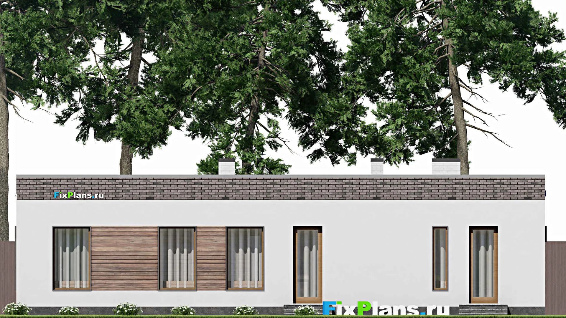 F-9008 - Проект одноэтажного дома 14 на 17, площадью 170 м² с баней, гаражом на 1 машину и 2 спальнями