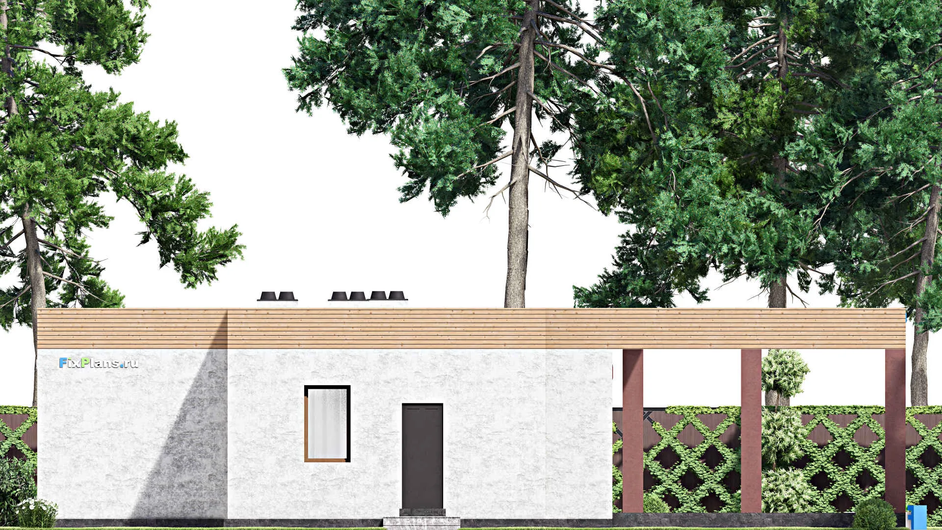 F-15020 - Проект бани 15 на 17, площадью 140 м² с комнатой отдыха, терассой, бассейном и санузлом