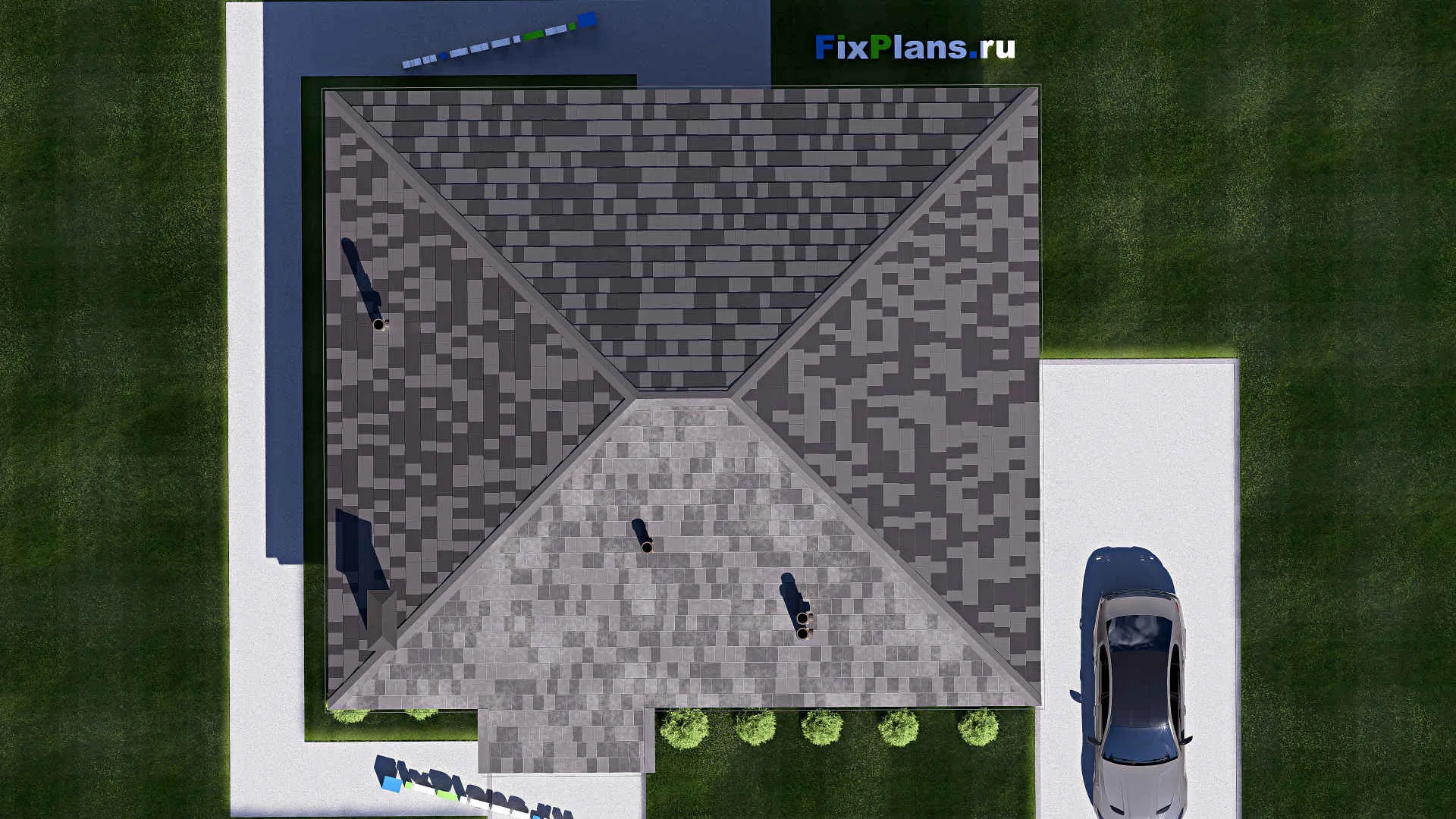 F-19844 - Проект одноэтажного дома 13 на 13, площадью 120 м² с 3 спальнями