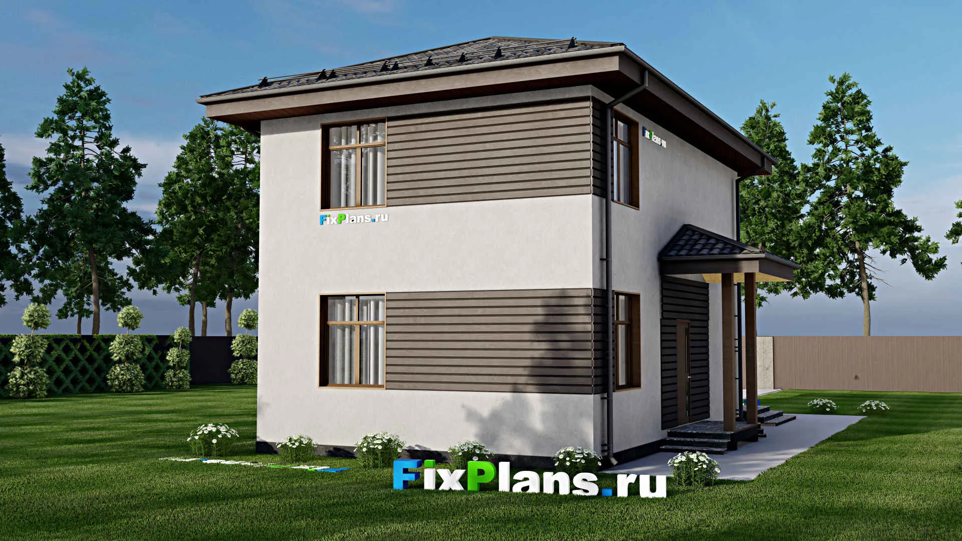 F-9953 - Проект двухэтажного дома 9 на 13, площадью 140 м² с террасой и 6 спальнями