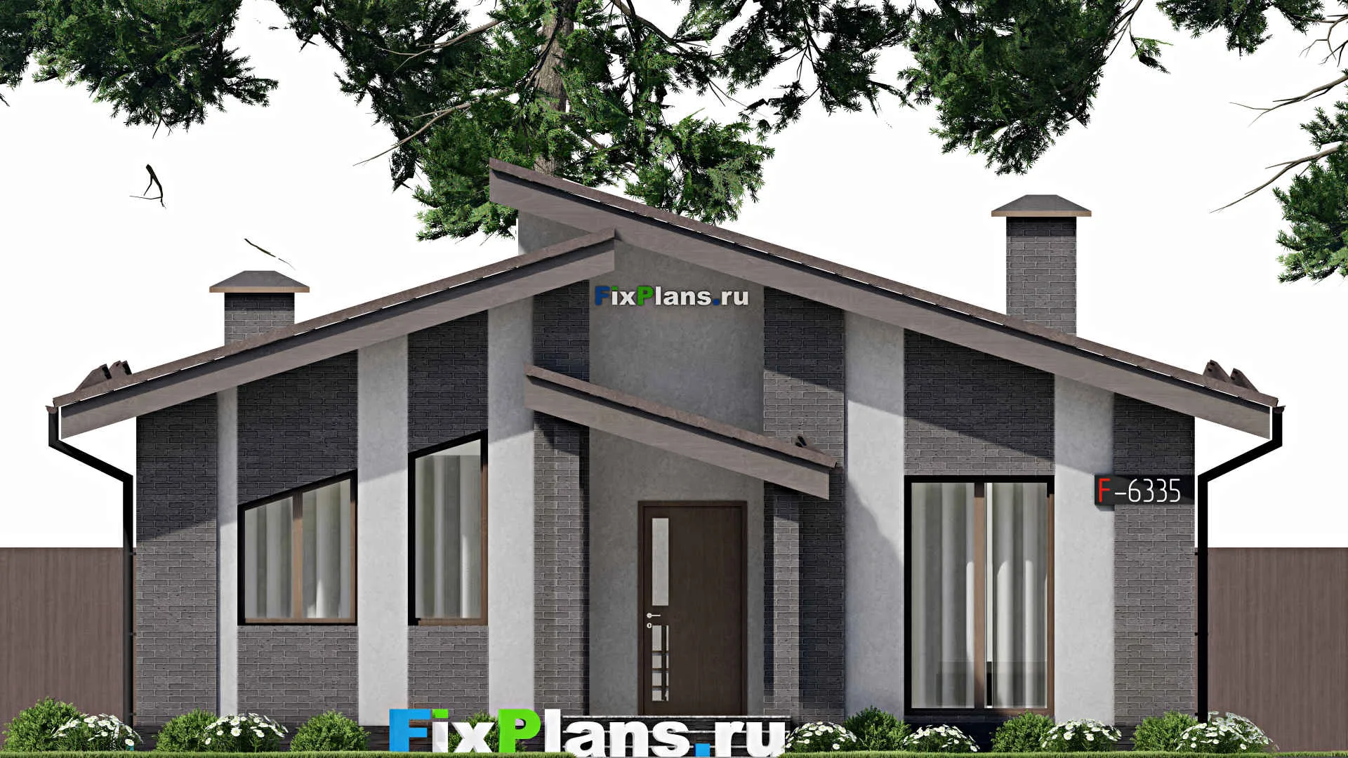 F-6335 - План одноэтажного дома 11 на 13, площадью 120 м² с террасой и 3 спальнями