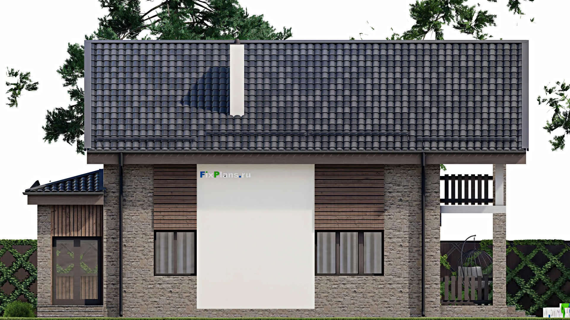 F-5975 - Проект дома с мансардой 11 на 11, площадью 210 м² с террасой, балконом и 3 спальнями