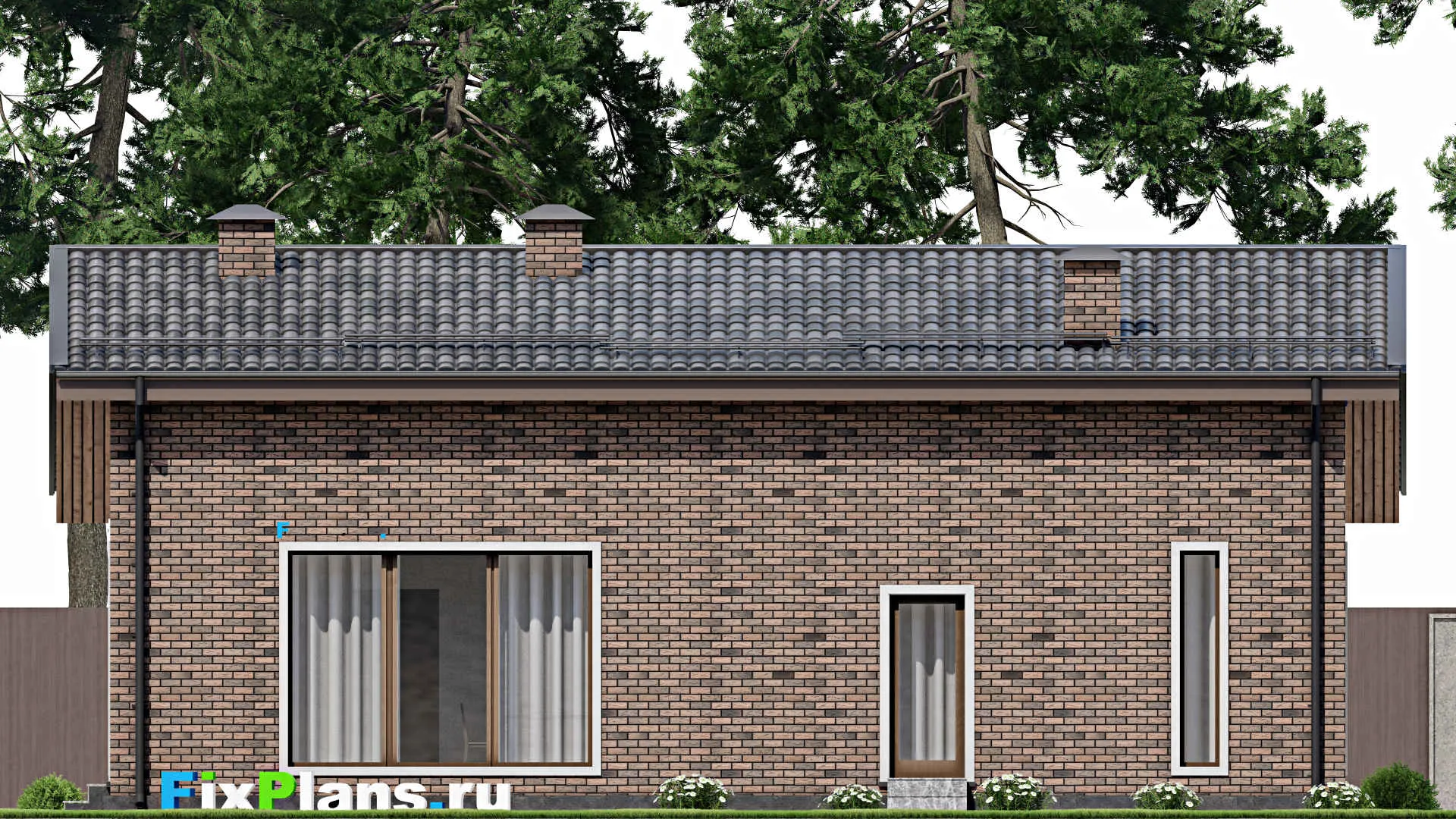 F-9188 - Проект одноэтажного дома 12 на 14, площадью 110 м² с террасой, баней и 2 спальнями