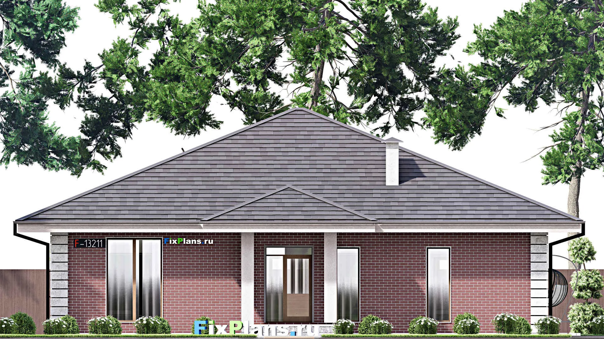 F-13211 - Проект одноэтажного дома 16 на 17, площадью 200 м² с террасой и 3 спальнями