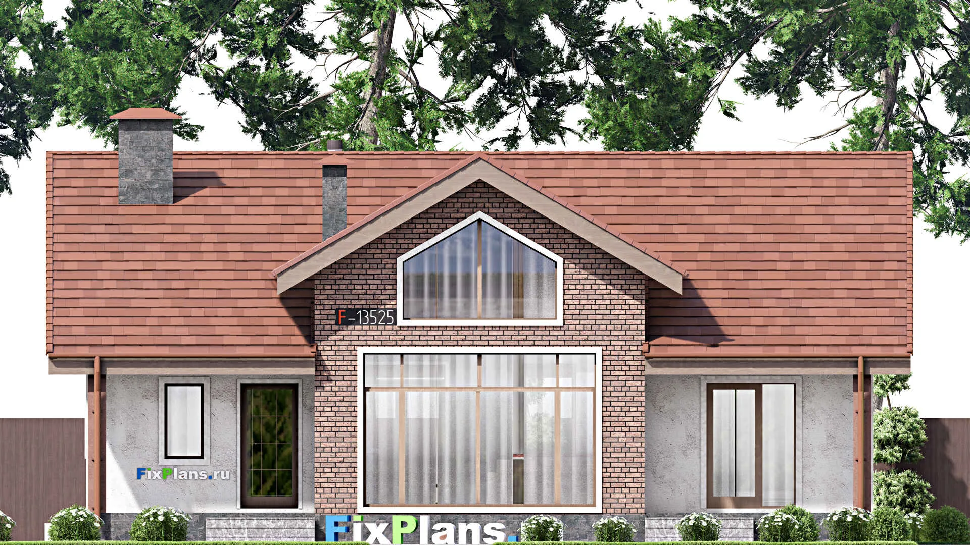 F-13535 - План одноэтажного дома 13 на 14, площадью 130 м² с террасой и 3 спальнями