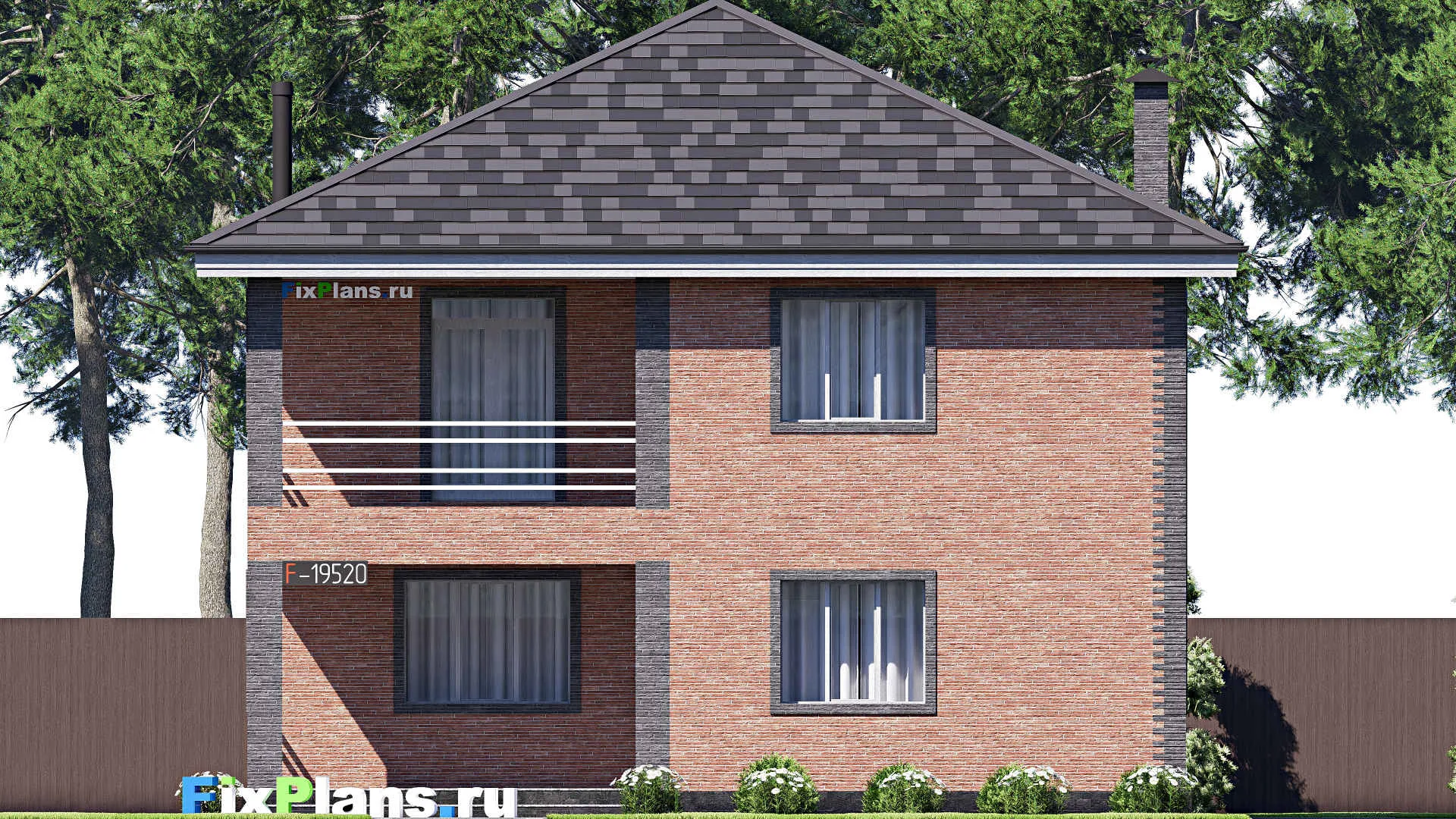 F-19520 - Проект двухэтажного дома 11 на 13, площадью 200 м² с балконом и 4 спальнями