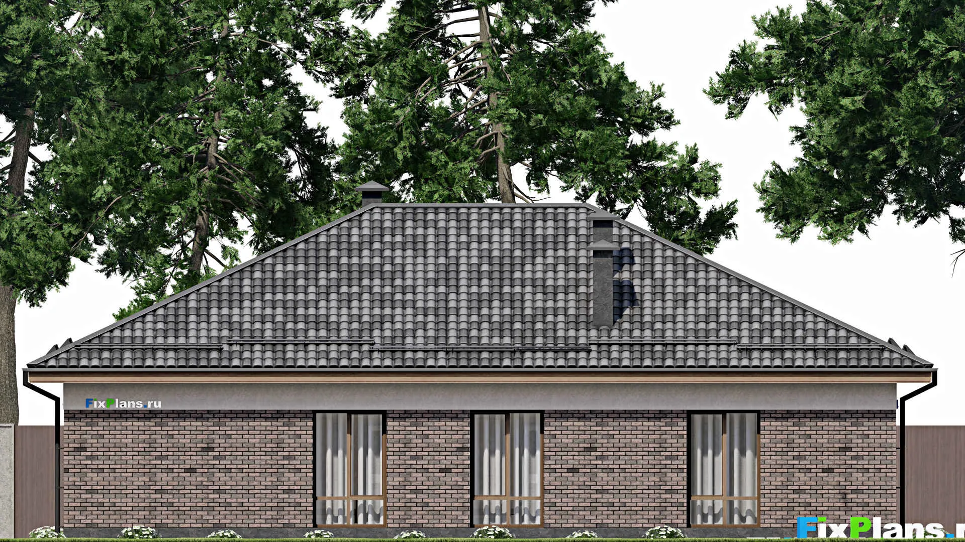 F-8072 - План одноэтажного дома 13 на 17, площадью 180 м² с террасой и 4 спальнями