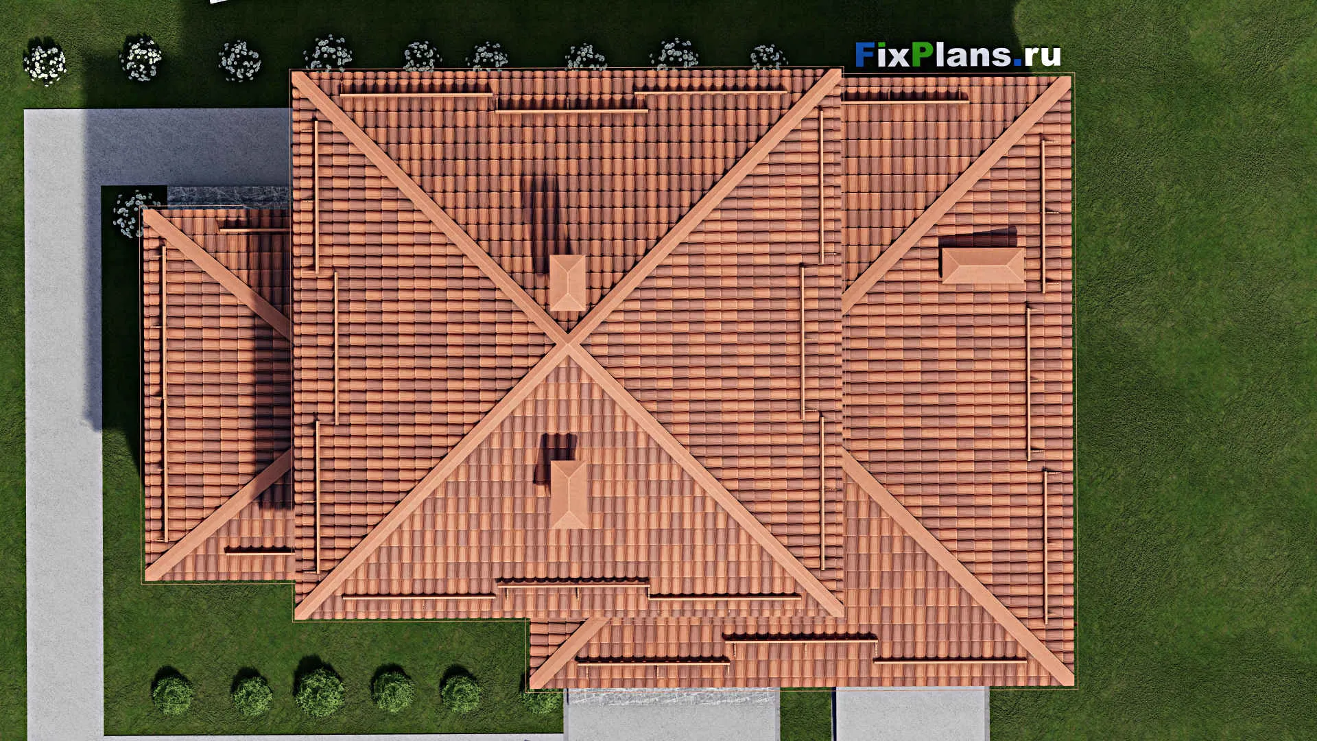F-7397 - Проект двухэтажного дома 11 на 18, площадью 200 м² с террасой, гаражом на 1 машину и 3 спальнями