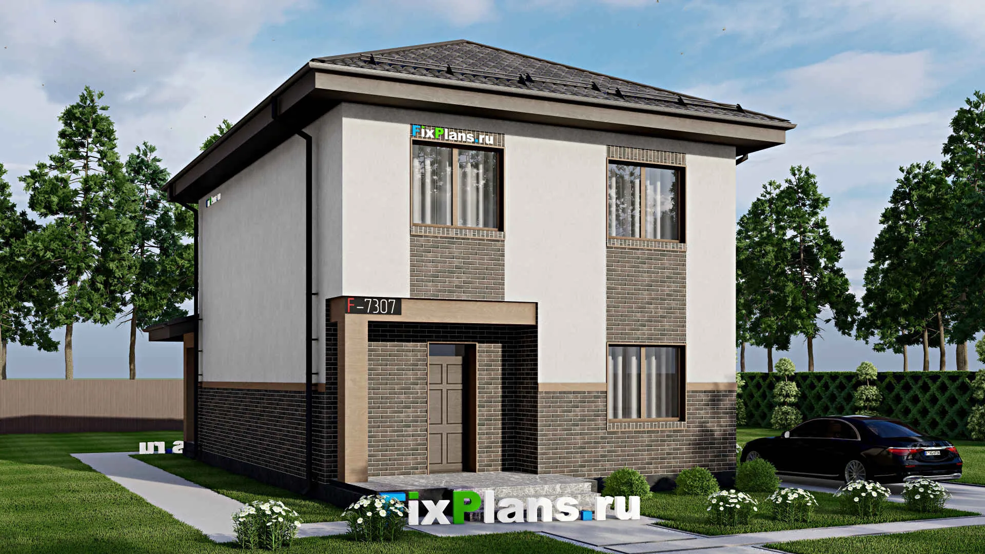 F-7307 - Проект двухэтажного дома 9 на 16, площадью 160 м² с террасой и 3 спальнями