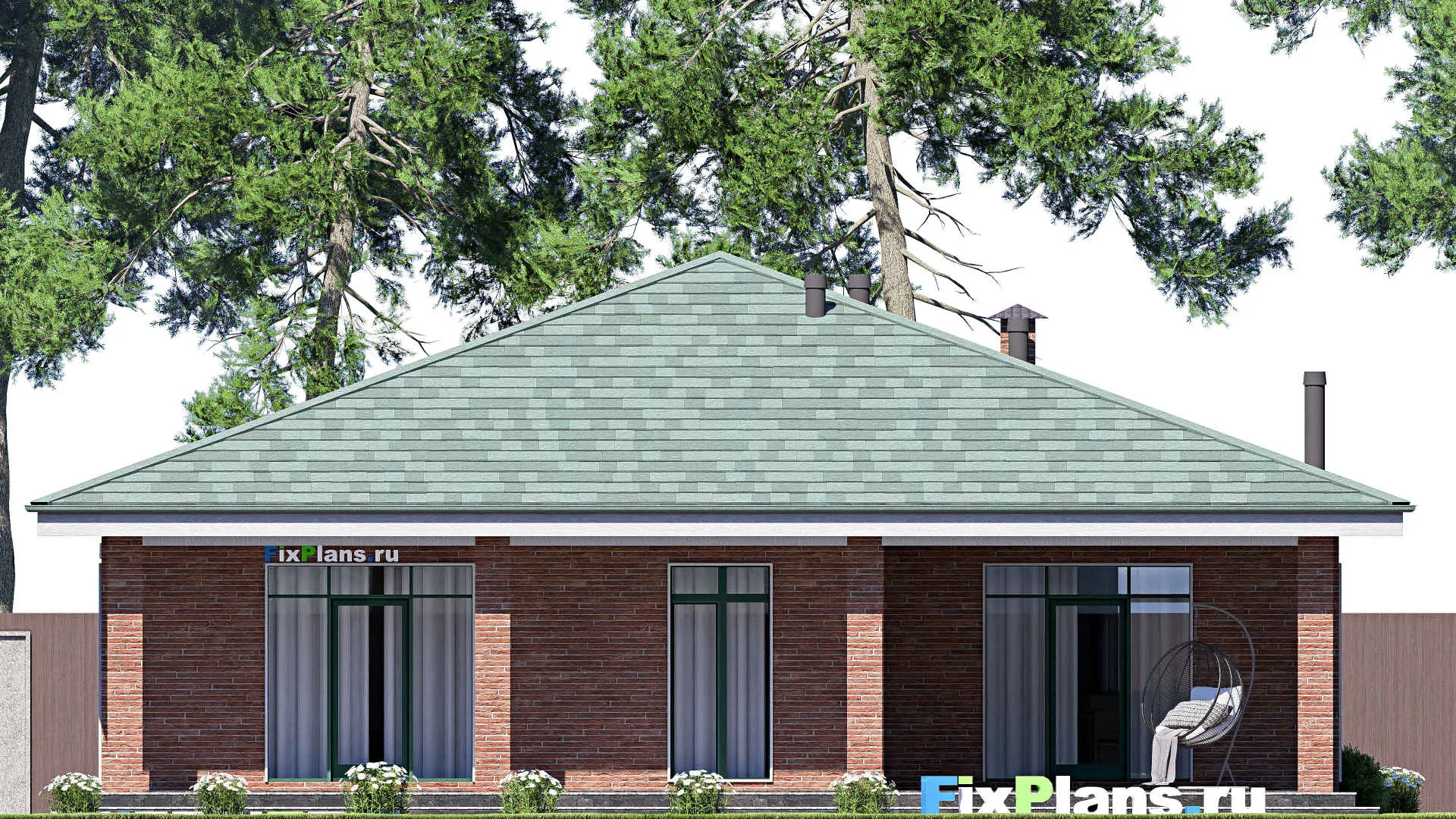 F-19016 - План одноэтажного дома 15 на 16, площадью 190 м² с террасой и 3 спальнями