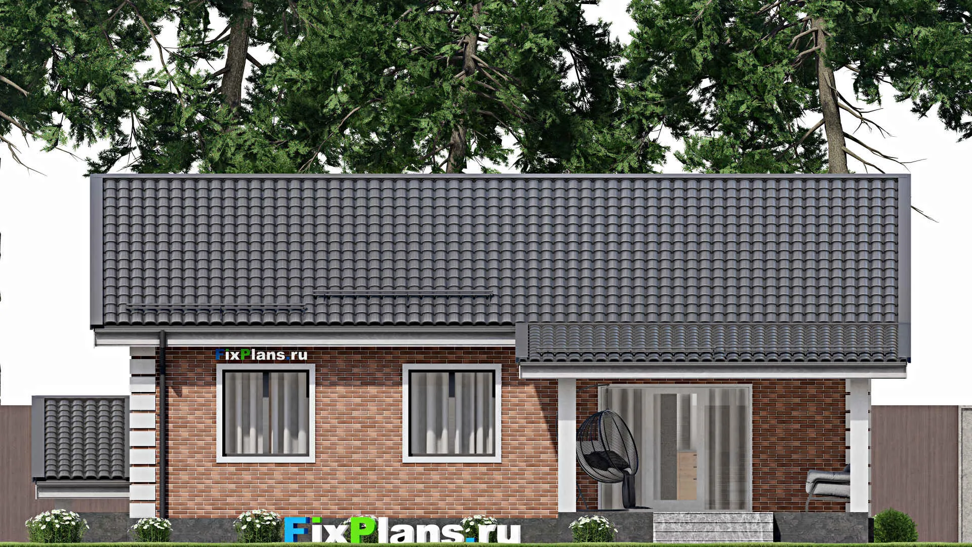 F-4175 - План одноэтажного дома 10 на 13, площадью 120 м² с террасой и 3 спальнями