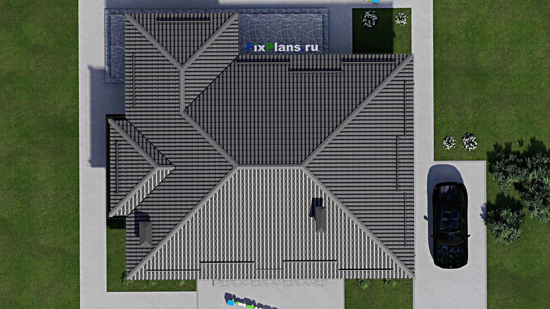 F-3716 - Проект одноэтажного дома 12 на 16, площадью 180 м² с террасой и 4 спальнями