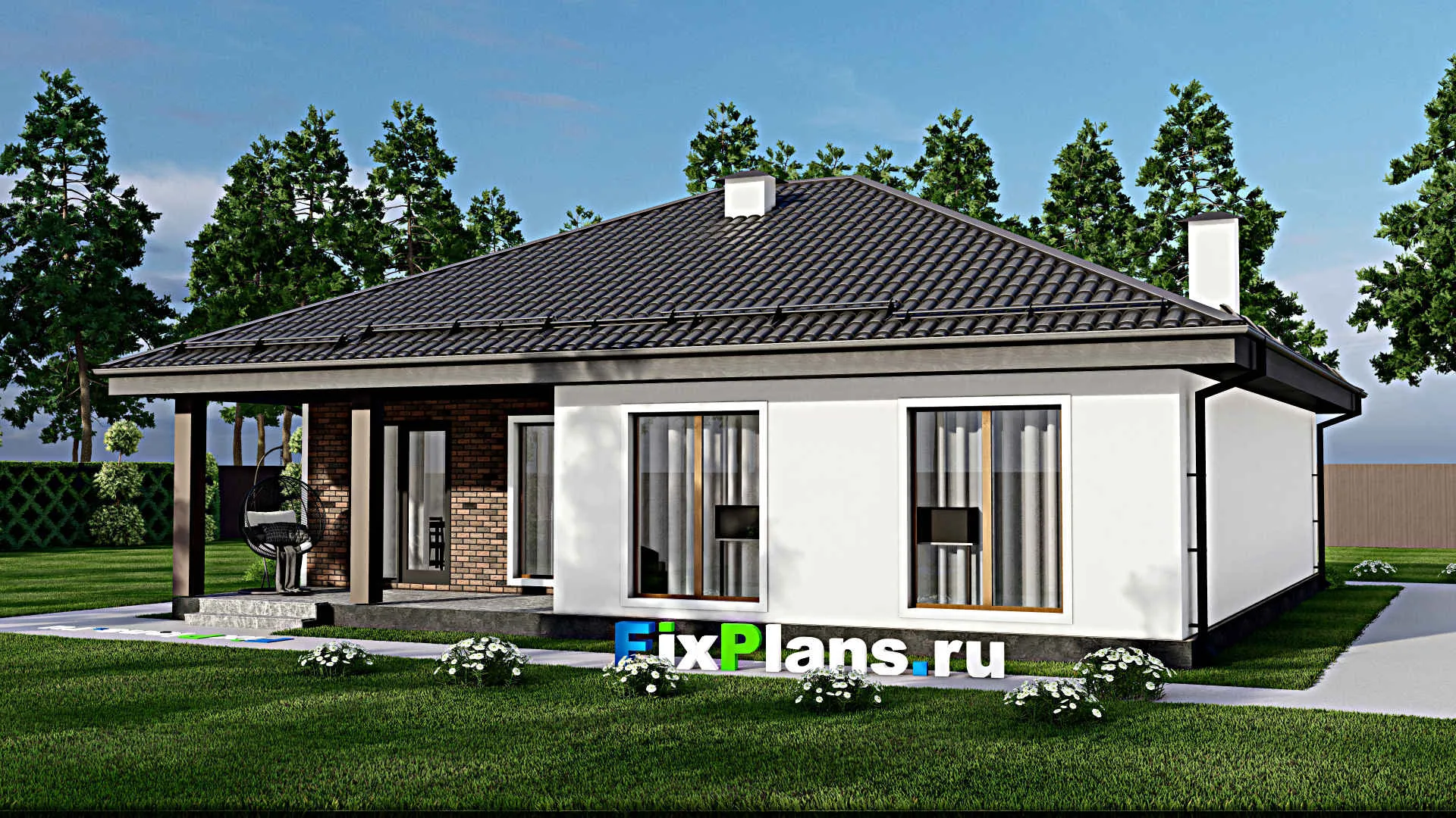 F-12257 - Проект одноэтажного дома 14 на 14, площадью 150 м² с 3 спальнями