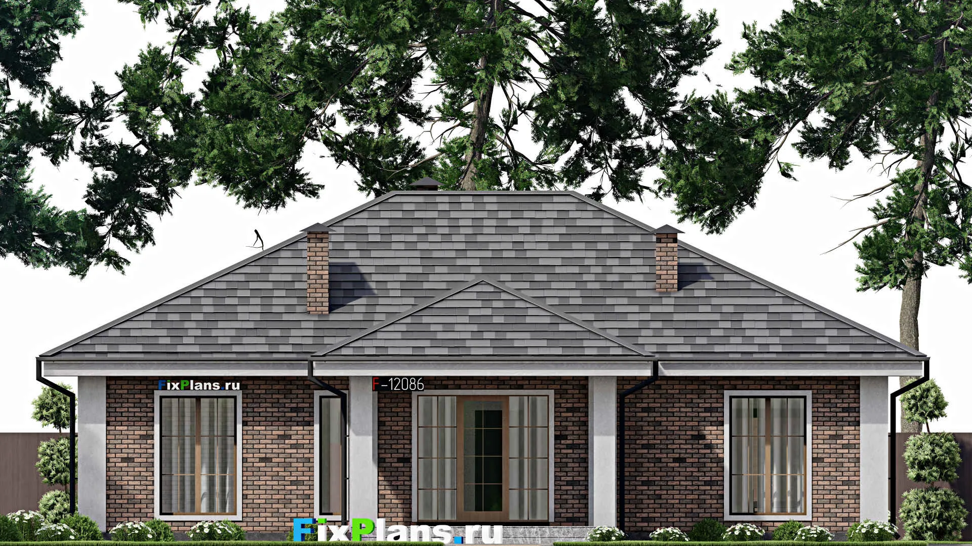 F-12086 - Проект одноэтажного дома 16 на 20, площадью 180 м² с террасой и 3 спальнями