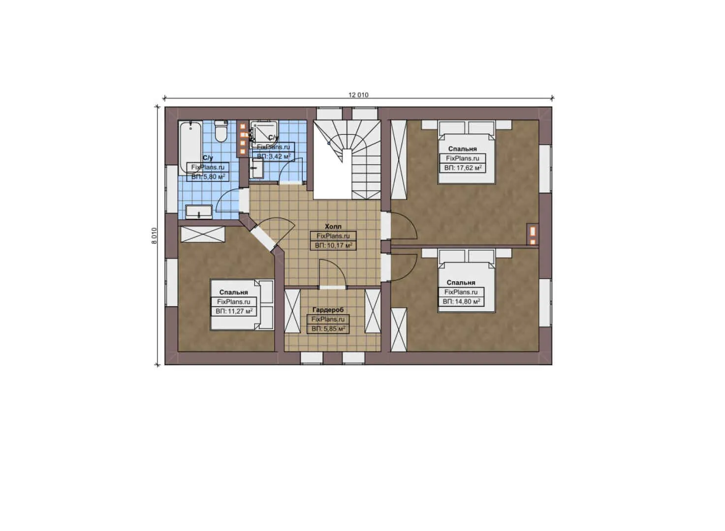 F-5318 - Планы дома с мансардой 10 на 13, площадью 150 м² с 4 спальнями