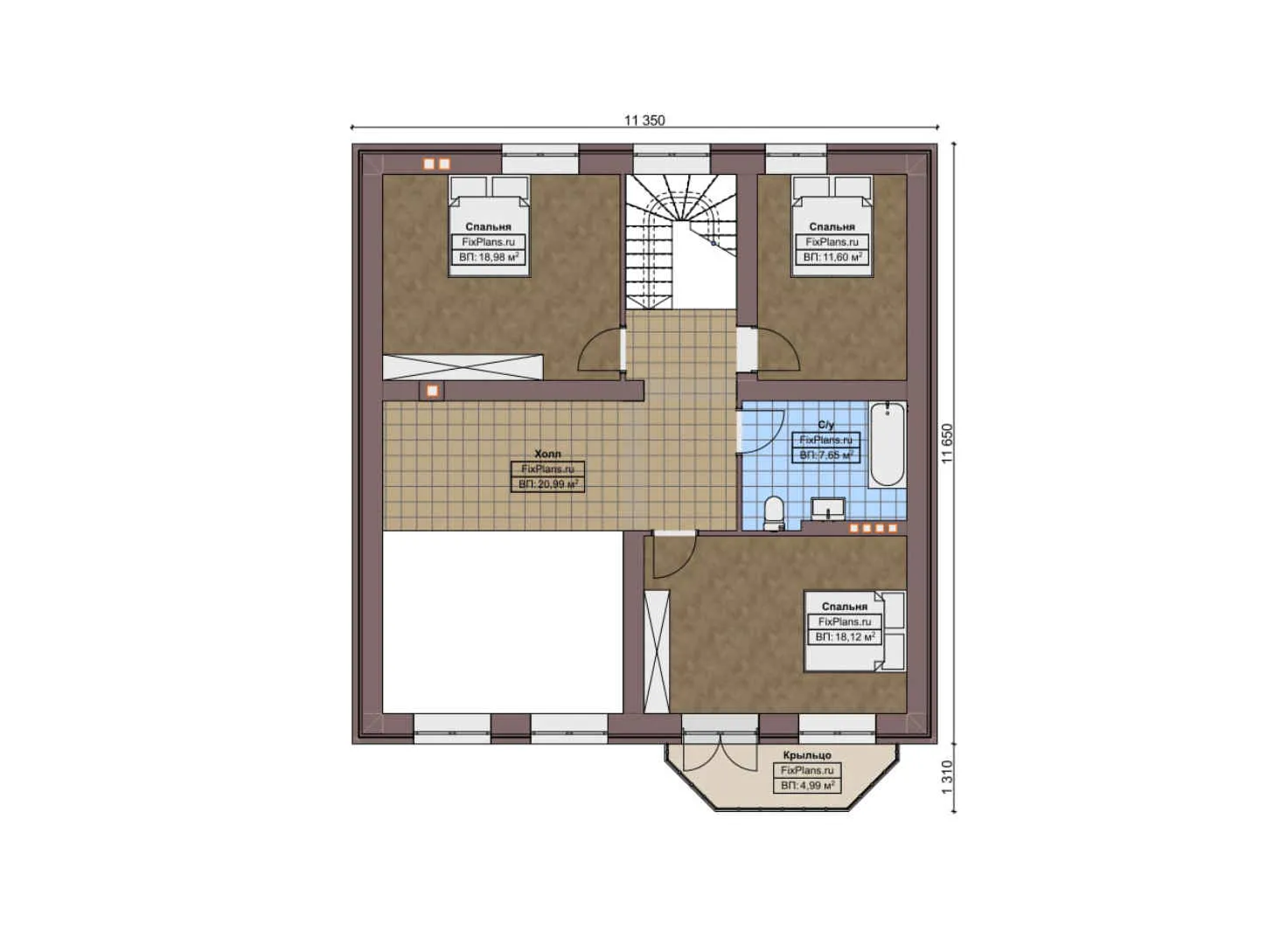 F-6074 - Планы дома с мансардой 12 на 14, площадью 240 м² с баней и 4 спальнями